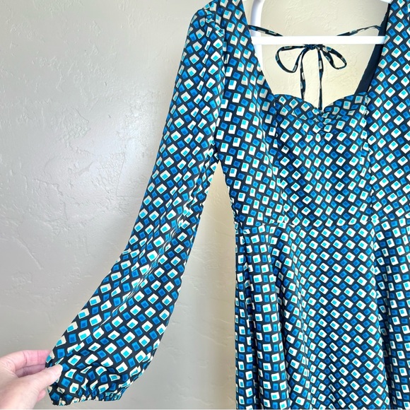 Band of the Free Geometric Print Long Sleeve Mini Dress Size Small Blue Teal - Picture 7 of 10